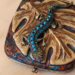 Jay Strongwater Gecko Leaf Swarovski Crystal Enamel Compact Mirror